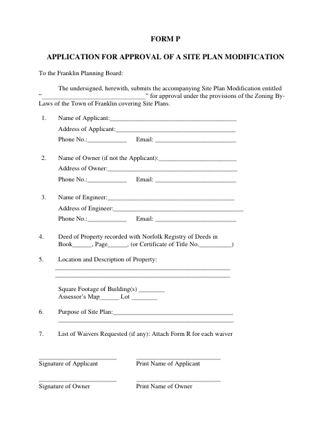 First page of the Site Plan Modification Application