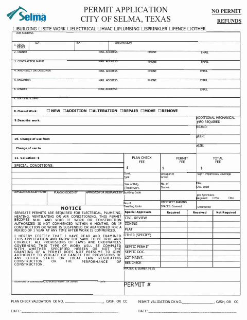 First page of the Permit Application