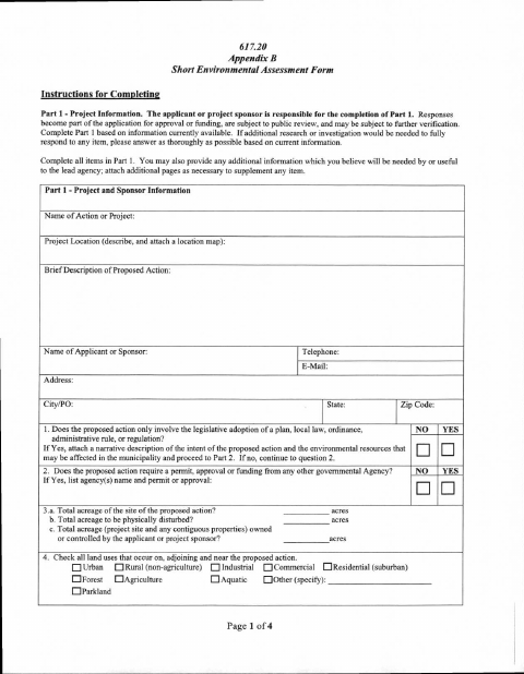 First page of the Short Environmental Assessment Form