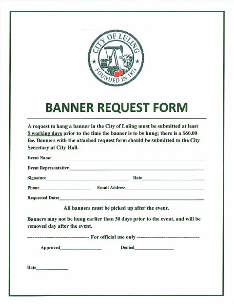 First page of the Banner Request Form