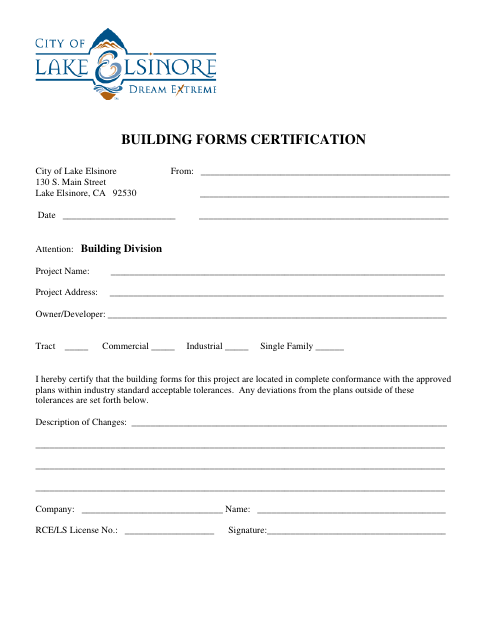 First page of the Building Forms Certification