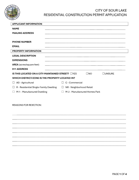 First page of the Residential Construction Permit Application