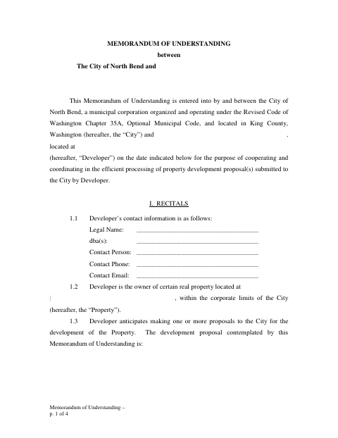 First page of the Memorandum of Understanding