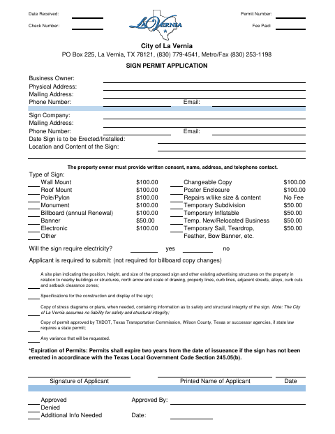 First page of the Sign Permit Application