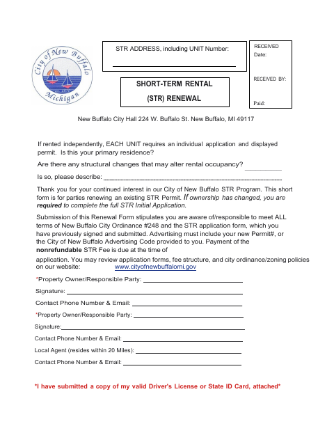 First page of the Short Term Rental Renewal