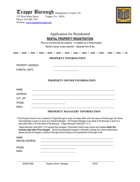 First page of the Application for Residential Rental Property Registration