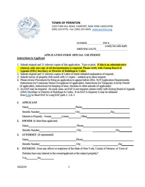 First page of the Special Use Permit Application and Supplements