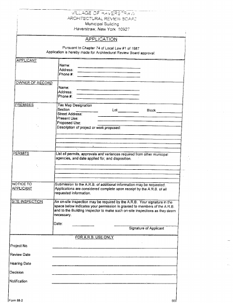 First page of the Architectural Review Board Application