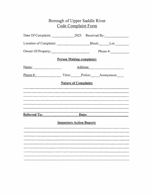 First page of the Code Complaint Form
