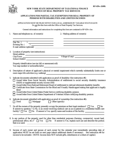 First page of the Application for Partial Tax Exemption for Real Property of Persons with Disabilities and Limited Incomes