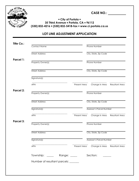 First page of the Lot Line Adjustment Application