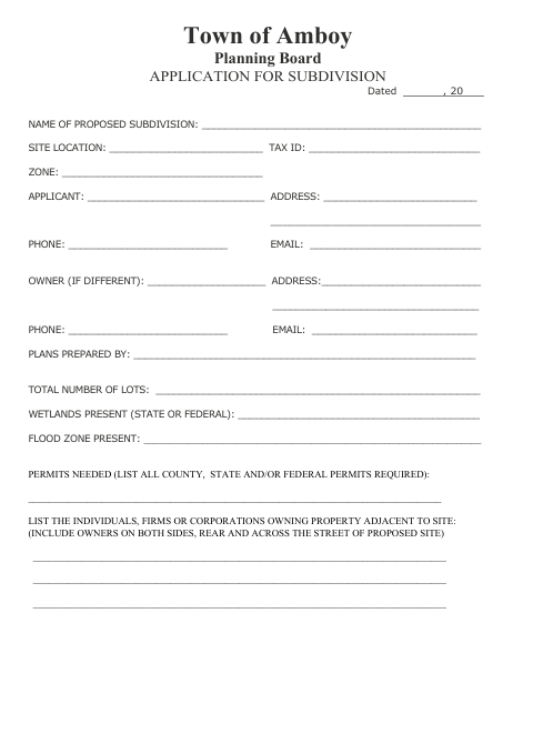 First page of the Application for Subdivision
