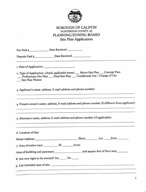 First page of the Site Plan Application