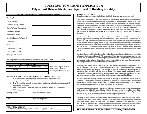 First page of the Building Permit Application