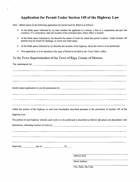 First page of the Application for Driveway Permit