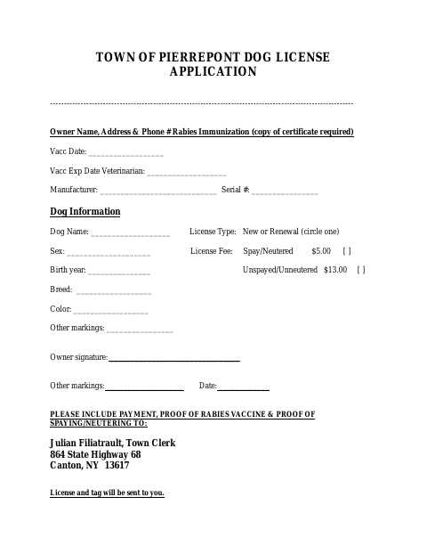 First page of the Dog License Application