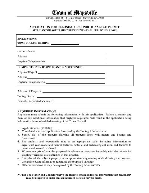 First page of the Rezoning Or Conditional Use Permit Application