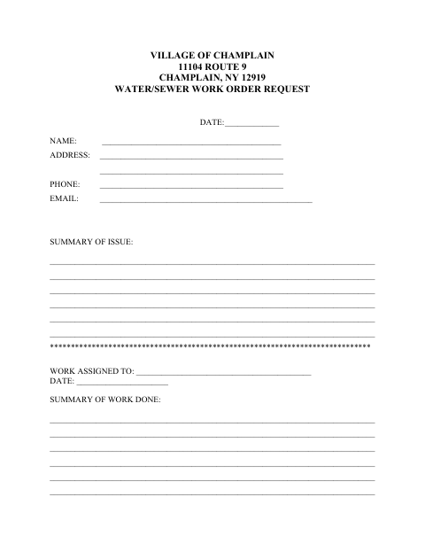 First page of the Water/Sewer Work Order Request
