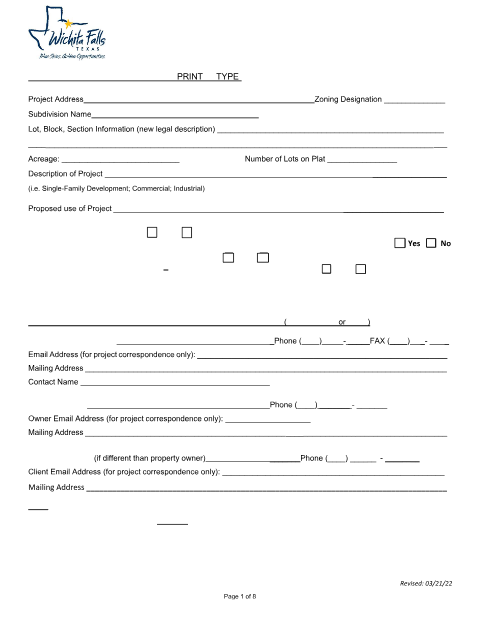 First page of the Final Plat Application and Submittal Checklist