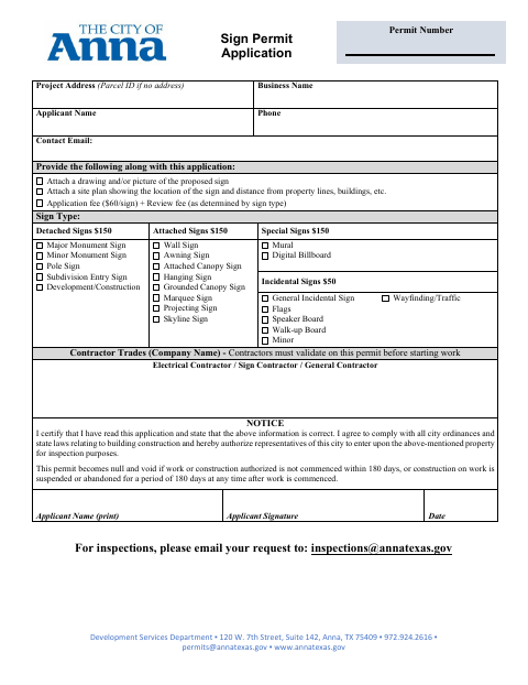 First page of the Sign Permit Application