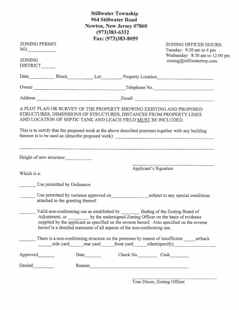 First page of the Zoning Permit