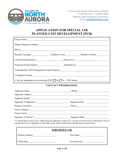 First page of the Application for Special Use Planned Unit Development