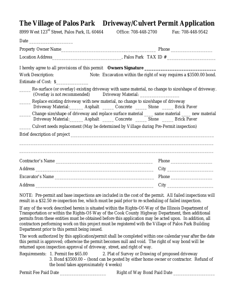 First page of the Driveway/Culvert Permit Application