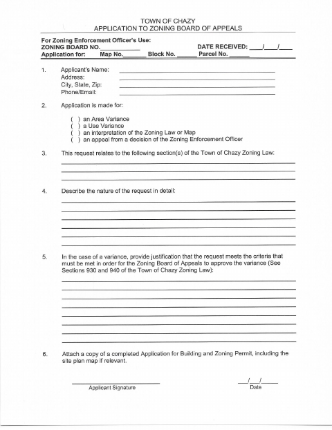 First page of the Use Variance Application