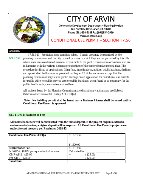 First page of the Conditional Use Permit Application