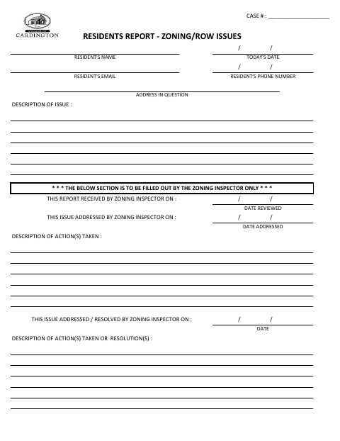First page of the Residents Report – Zoning/ROW Issues