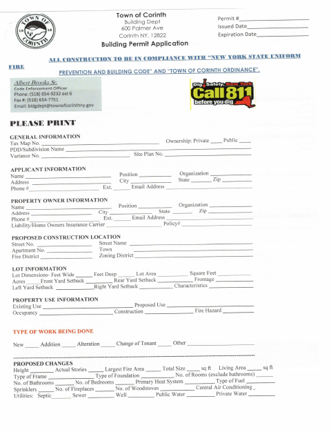 First page of the Building Permit Application