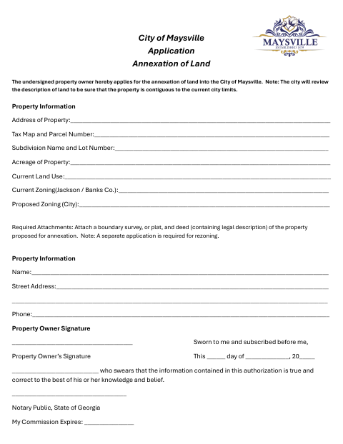 First page of the Application for Annexation of Land