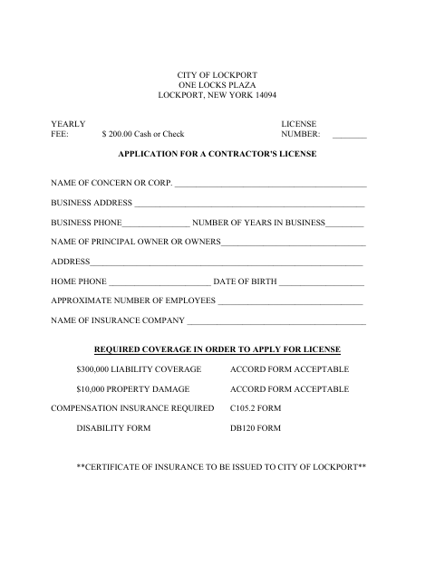 First page of the Application for a Contractor's License