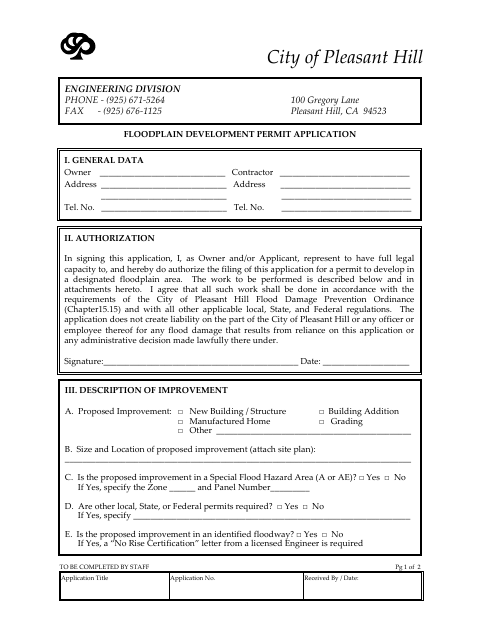 First page of the Floodplain Development Permit Application