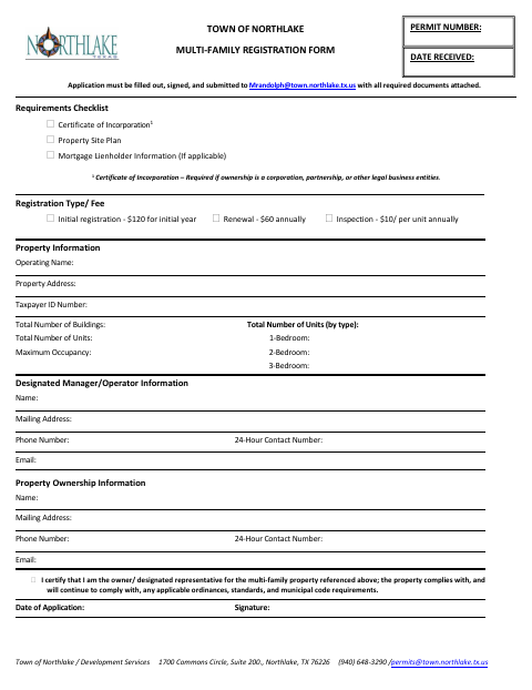 First page of the Multi-Family Registration Form