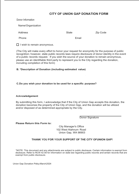 First page of the Donation Form