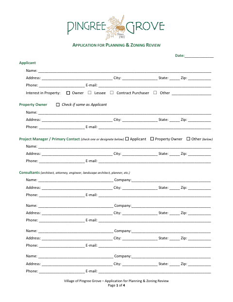 First page of the Application for Planning and Zoning Review