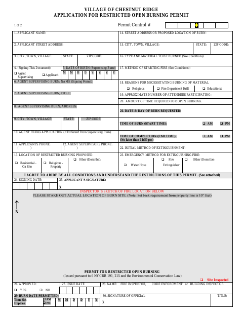 First page of the Application for Restricted Open Burning Permit