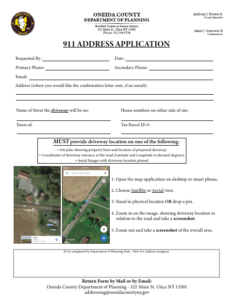 First page of the 911 Address Application