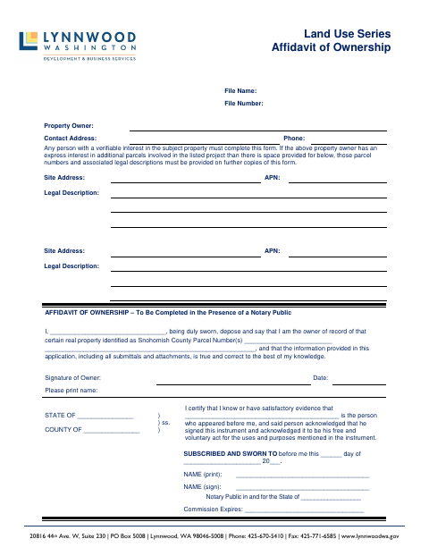 First page of the Affidavit of Ownership
