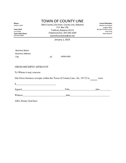 First page of the Gross Receipts Affidavit
