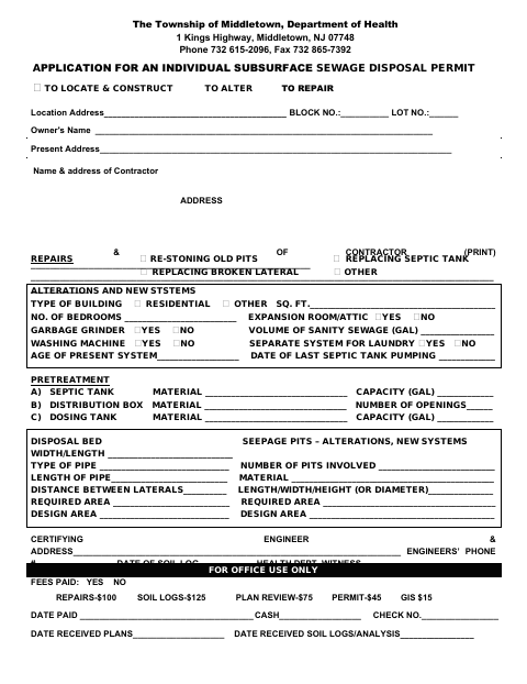 First page of the Application for an Individual Subsurface Sewage Disposal Permit