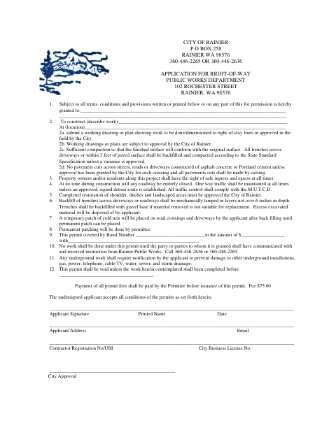First page of the Application for Right-of-Way