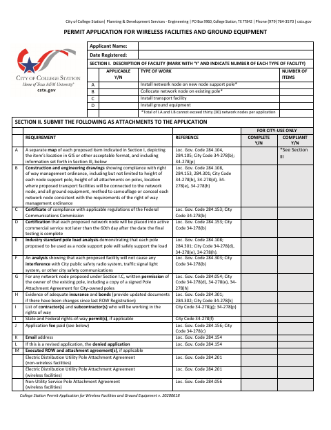 First page of the Permit Application for Wireless Facilities and Ground Equipment