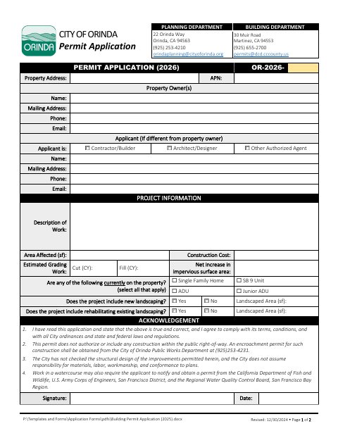 First page of the Permit Application