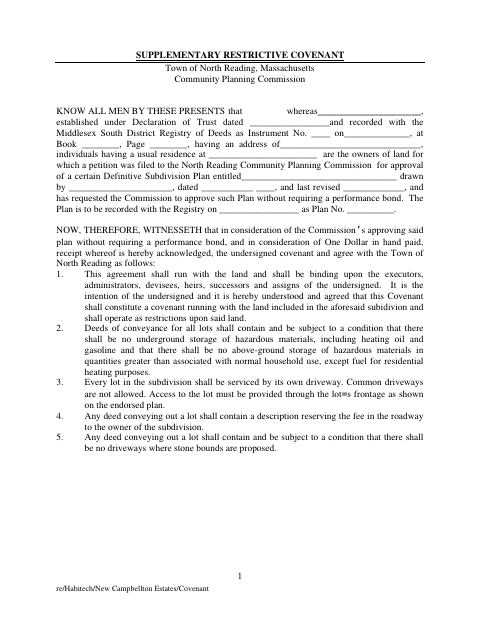 First page of the Supplementary Restrictive Covenant