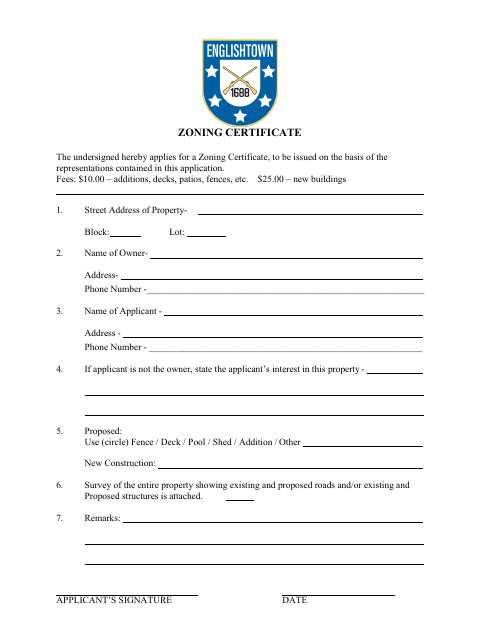 First page of the Zoning Certificate Application