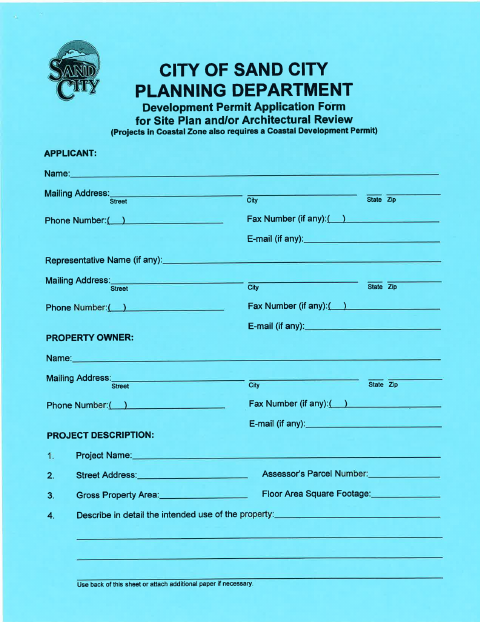 First page of the Development Permit Application