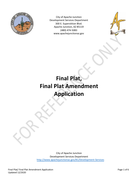 First page of the Final Plat and Final Plat Amendment Application