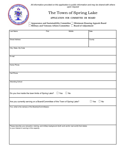 First page of the Application for Committee or Board
